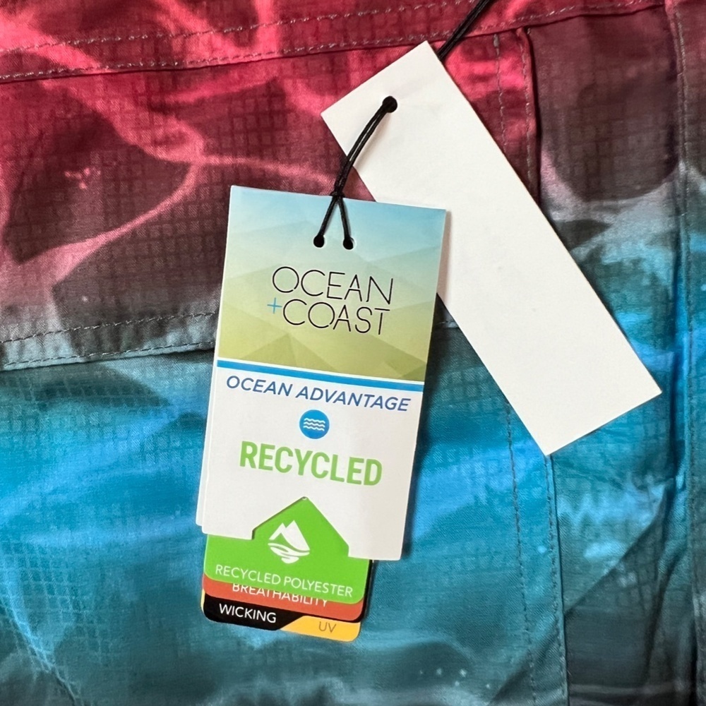 NWT Ocean+Coast Ocean Advantage Button Down Colorful Wave Fishing Shirt Men Sz M - Picture 6 of 13